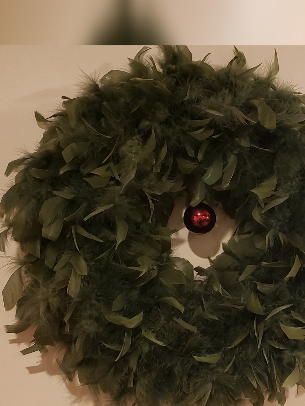 Apple Green Feather Holiday Wreath with Red Ornament